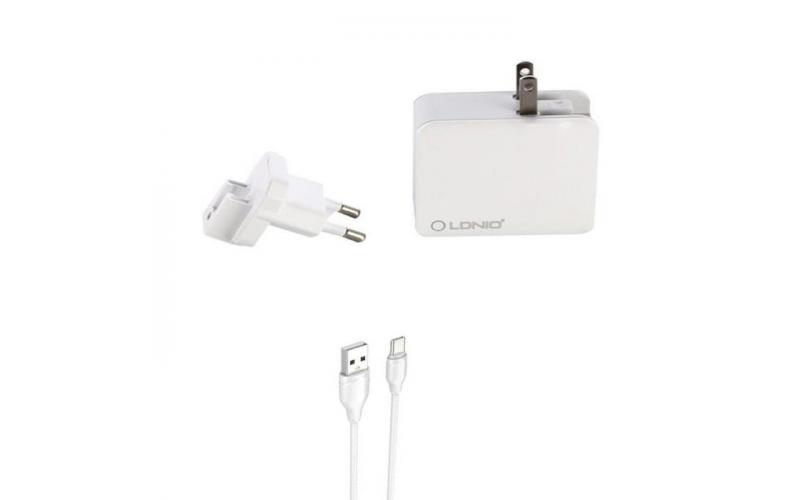 LDNIO fast traveler charger and USB-A to USB-C cable { 18W max Type – C ( Power delivery ) port + 12W max USB-A port / adapt all countries } A4403C